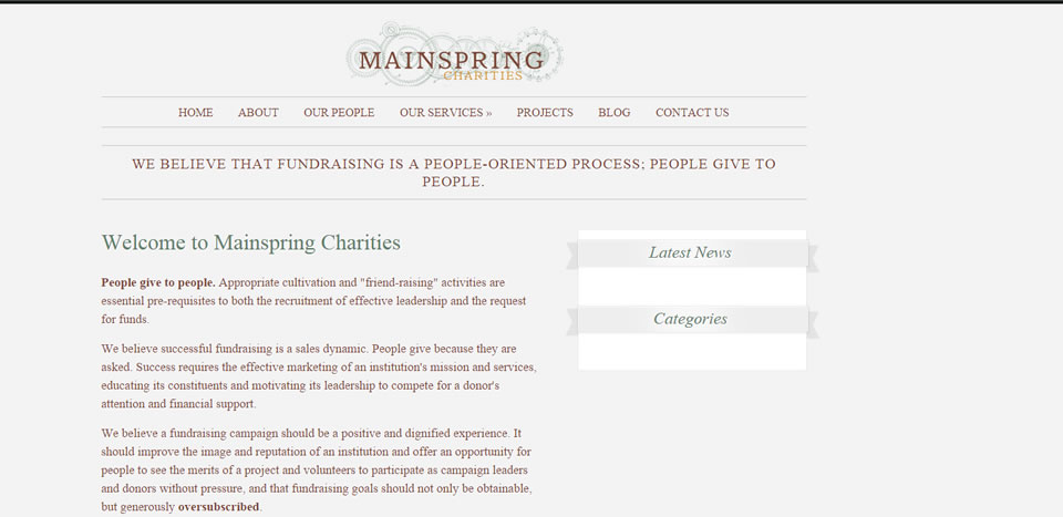 Mainspring Charities is a charitable foundation helping charities improve fundraising efforts.