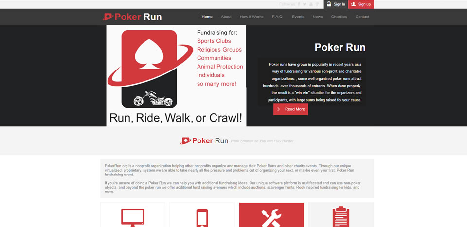 PokerRun.org: a nonprofit organization helping other nonprofits organize and manage their Poker Runs and other fundraising charity events.