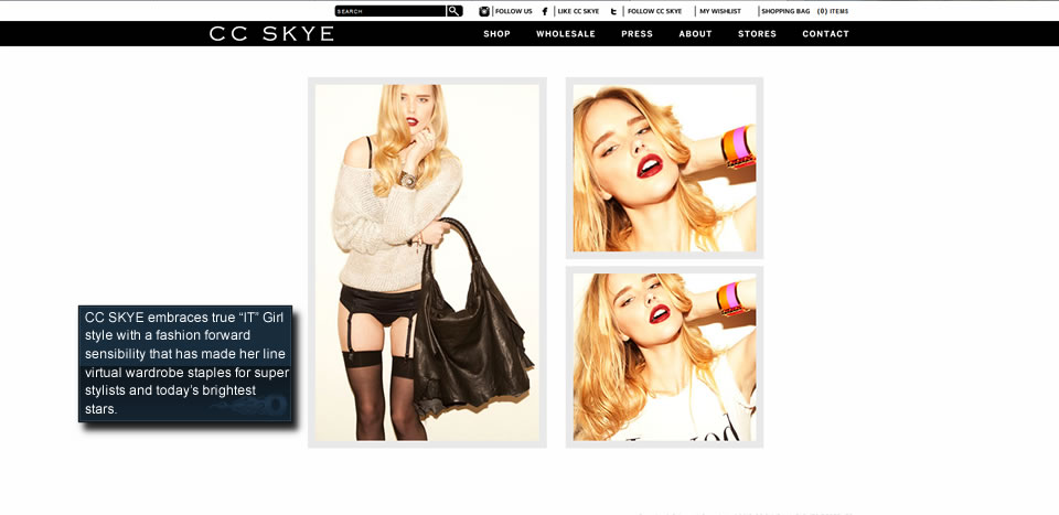 CC Skye brand preview featuring bold fashion styling.